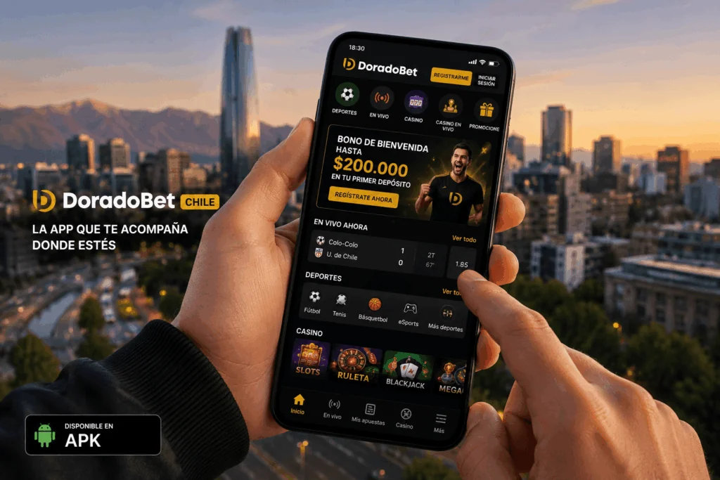 Interfaz de la aplicación móvil APK de Doradobet ejecutándose en un smartphone.