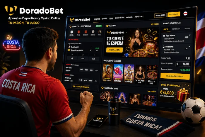 Apostador costarricense usando DoradoBet para apuestas deportivas y casino online en Costa Rica.