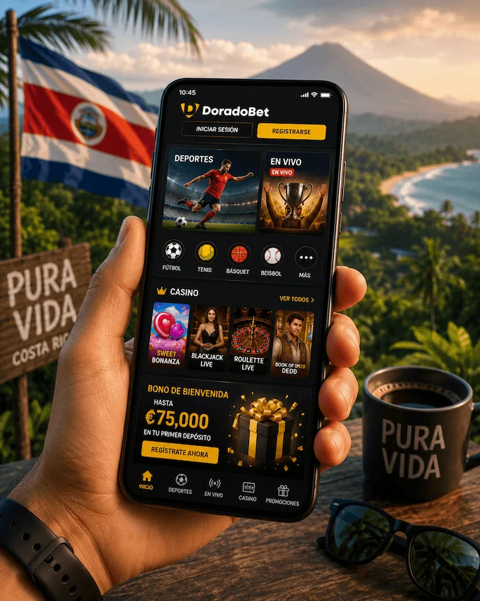 Aplicación móvil de DoradoBet para apostar desde cualquier lugar de Costa Rica.