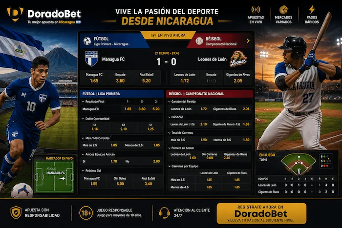 Mercados deportivos de DoradoBet en Nicaragua para fútbol y béisbol en vivo