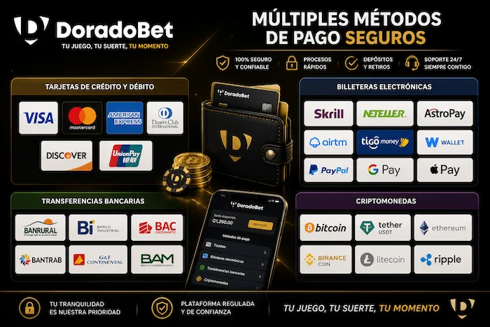 Opciones seguras de depósito y retiro disponibles en DoradoBet Guatemala.